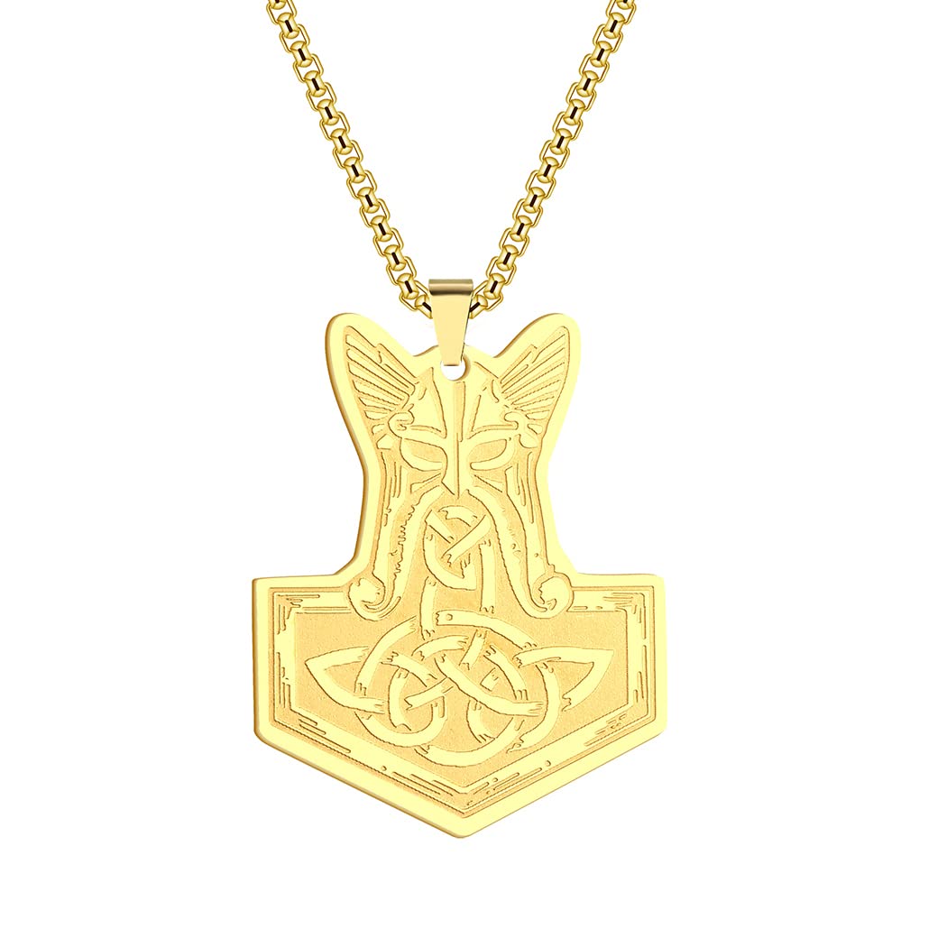 Men Amulet Necklace -Cetic Knot Thor's Hammer Pendant with Chain 316L Stainless Steel Viking Mjolnir Jewelry for Men Women Protective Talisman Necklaces Gifts (192G)
