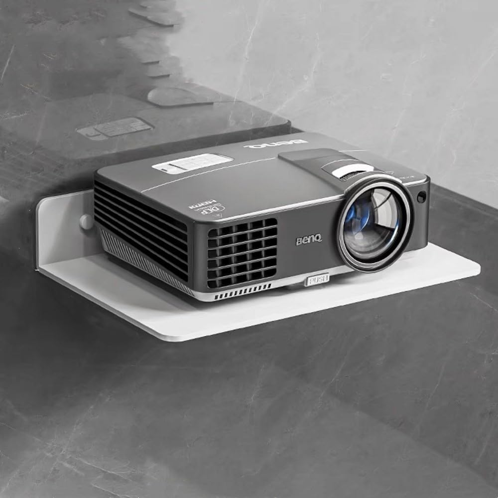Floating shelf for projector，Projector wall mount - Holds up to DVD Component Shelf - Perfect for Projector, WiFi Router, Game Console and Cable Box, Speaker Wall Mount (White)