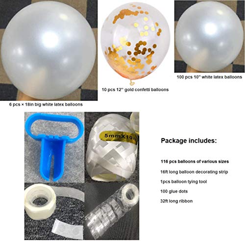 Big White and Gold Balloon Garland Arch Kit - Perfect Ballons for Baby or Wedding Shower Party Decorations - Giant White and Gold Baloon Arch Kits Wall