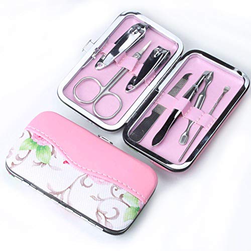 Manicure Pedicure Set Nail Clippers Travel Hygiene Stainless Steel Professional Nail Cutter Care Set Scissor Tweezer Knife Ear Pick Utility Tools Grooming Kits(7 Pcs,PINK) - Thumbnail 5