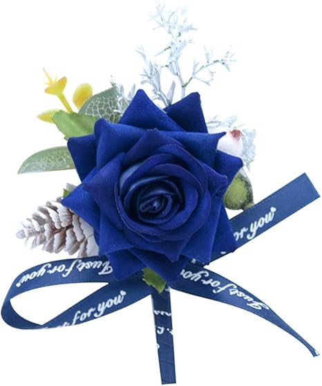 Amazon 旬のブローチブーケ1束男性コサージュ新郎ブローチ花ブートニアピンブライダルコサージュ花嫁介添人結婚式花アクセサリーブルー 花束 オンライン通販