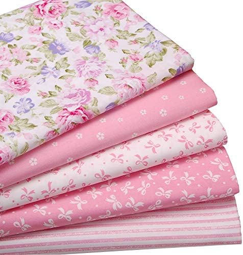 5pcs Pink 18" x 22" Fat Quarters Fabric Bundles for Patchwork Quilting,Pre-Cut Quilt Squares for DIY Sewing Patterns Crafts