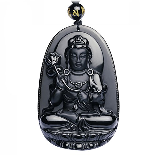 Buddha Bodhisattva Pendant Necklace Amulet Talisman of Obsidian (Vajrapani (Power) - For women)