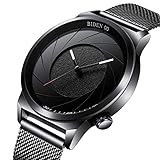 Watches,Mens Watches,Fashion Wrist Watch, Business Design Simple Sports Black Analog Quartz with Unique Dial Spiral and Stainless Steel Wrist Watches Thin Milanese Mesh Band