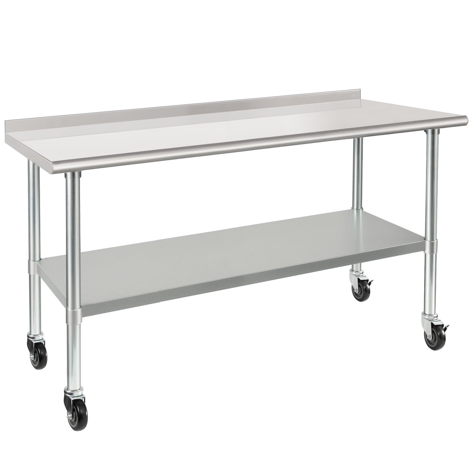Photo 1 of HARDURA Stainless Steel Table 24 x 60 Inches with Wheels Casters NSF Heavy Duty Commercial Prep Table with 2” Backsplash and Adjustable Undershelf for Restaurant Kitchen Home and Hotel