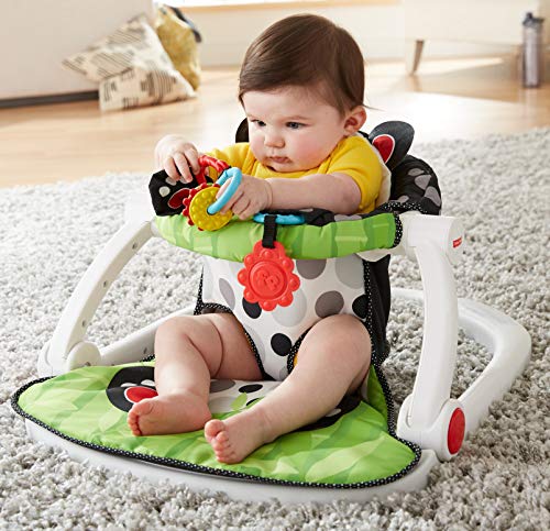 Fisher-Price Portable Baby Chair Sit-Me-Up Floor Seat with Developmental Toys and Crinkle Squeaker Seat Pad, Panda Paws