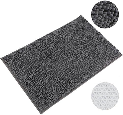 CHHKON 20x32 Thick Microfiber Bath Rugs Chenille Floor Mats, Machine Washable Bathroom Carpet Absorbent Bathroom Area Rugs, Gray