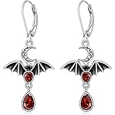 Halloween Bat Earrings for Women Sterling Silver Black Red Bat Earrings Dangle Crescent Moon Halloween Jewelry Gift