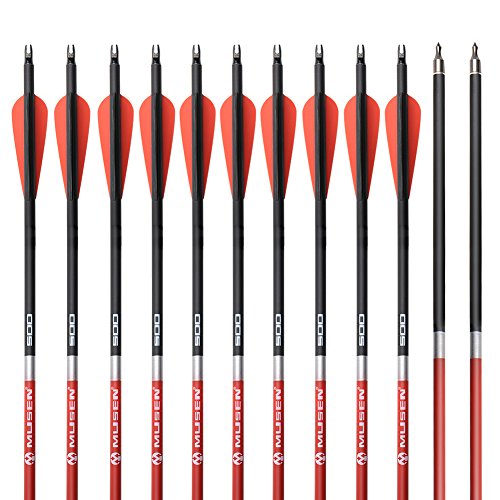 Musen Carbon Arrows 30-Inch Fletching 2.5'' Target Practice Archery Arrows for Recurve or Compound Bow(12 Pack) (Red) - Thumbnail 6