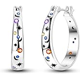 Hapour Sterling Silver Cubic Zirconia Hoop Earrings for Women Teen, Hypoallergenic Rhinestone Huggies Earrings Sparkly Crystal Moon Star Hoops
