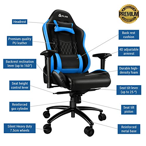 KLIM-Esports-Sedia-da-Gaming-di-Alta-qualit-Nuova-Finiture-di-Precisione-Regolabile-Cuscini-Blu-Nuova-2019-Versione