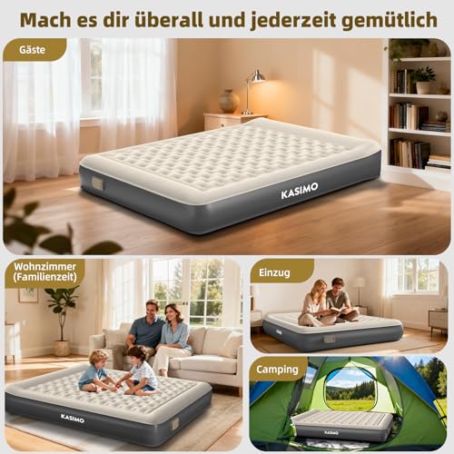 KASIMO TPU Air Mattress Self-Inflating, Air Bed for 2 People, Guest Bed with Integrated Electric Pump, Inflatable Mattress with Cushion, Air Mattress 190 x 150 x 22 cm for Guests at Home and Camping