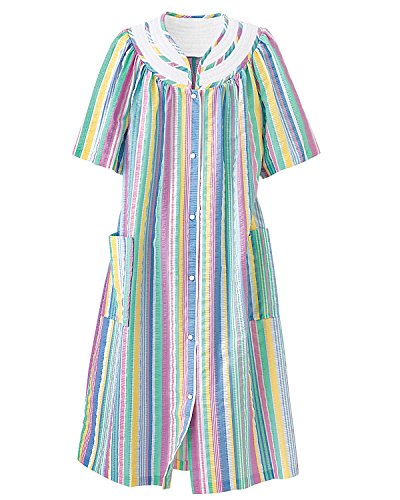 National Rainbow-Stripe Plisse House Coat, Multi, Large - Misses, Womens
