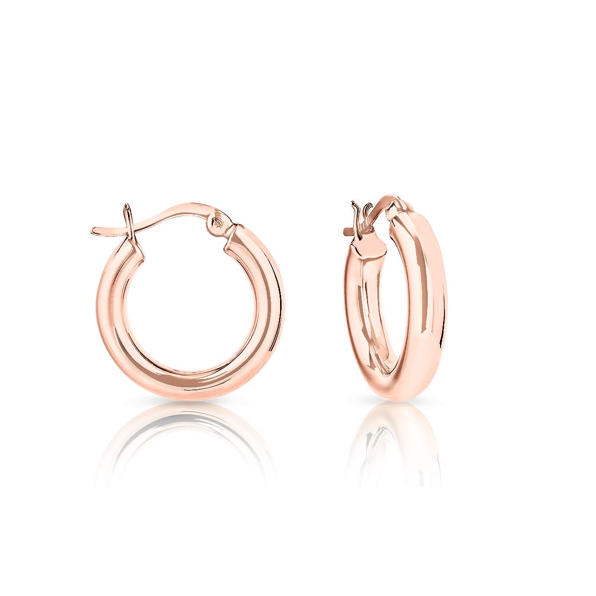 DTPSilver - 925 Sterling Silver Rose Gold Plated Creole Hoops Earrings - Thickness 4 mm - Diameter 20 mm
