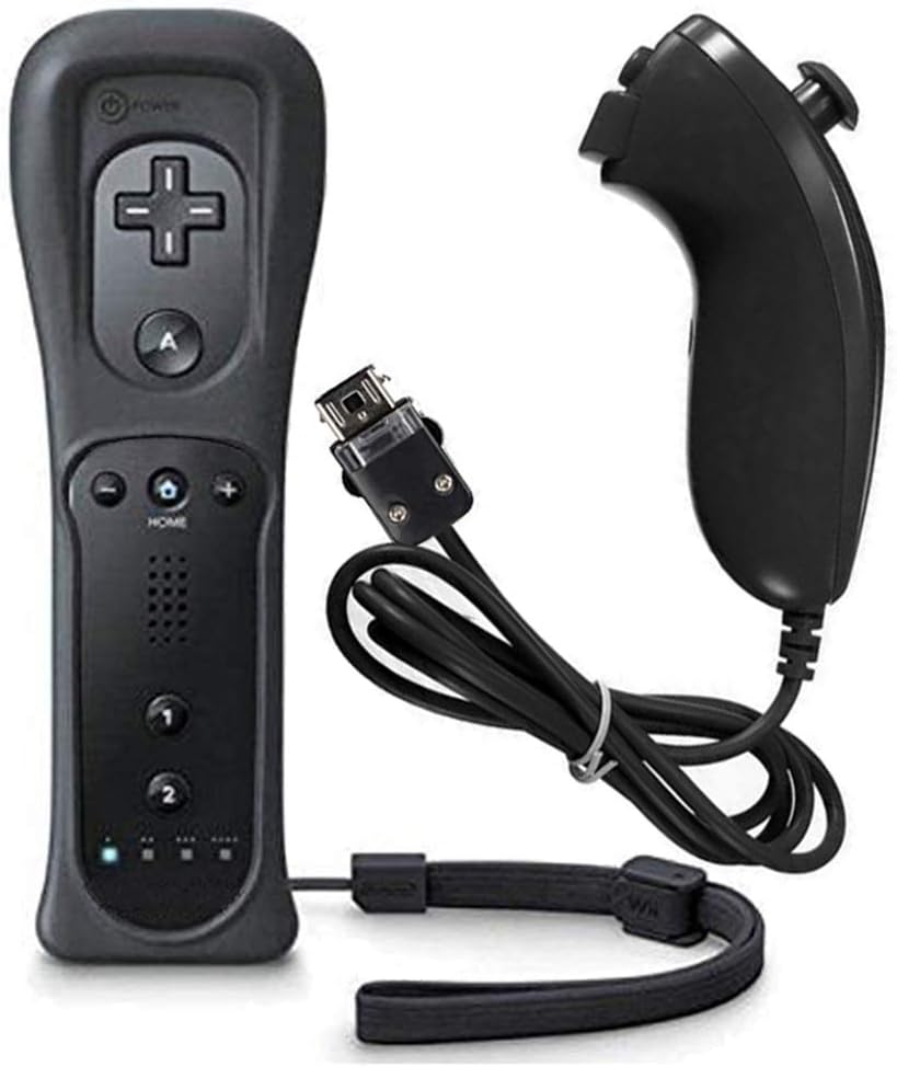 Wii Remote Game Control, New Remote Gesture Controller and Nunchuck Joystick with Silicone Case Compatible with Nintendo Wii Wii U Gamepad Console(Black)
