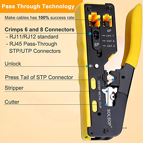 SOLSOP 8-Inch Multi-Tool Wire Stripper - Professional Cutter, Crimper & Bolt Cutter