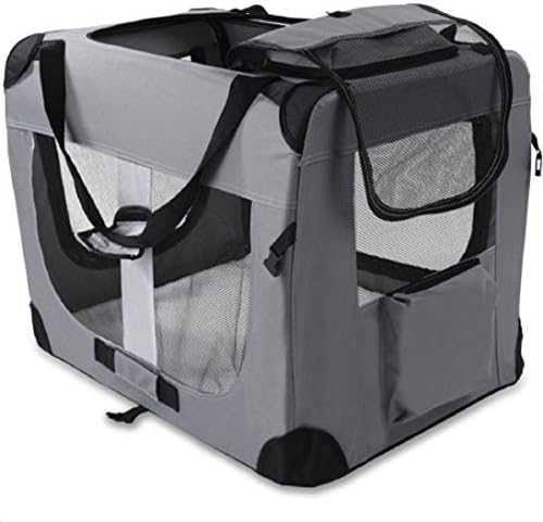 Large Folding Soft-Sided Collapsible Dog Crate Foldable Training Kennel Portable Cage Indoor/ Outdoor Home - Grey
