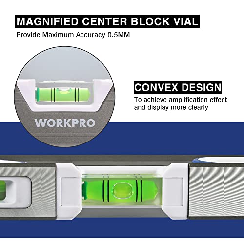 WORKPRO 10 Inch Torpedo Level, Small Leveler Tool, 3 Bubble Vials, Verti. Site, for Conduit Bending, Aluminum Alloy Construction