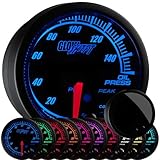 GlowShift Elite 10 Color 100 PSI Oil Pressure Gauge Kit - Includes Electronic Sensor - Black Dial - Tinted Lens - Peak Recall Function - For Car & Truck - 2-1/16