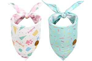 CROWNED BEAUTY Birthday Dog Bandanas Reversible Large 2 Pack, Celebration Set (Pink), Adjustable Triangle Holiday Scarves for Medium Large Extra Large Dogs Girl Boy Pets DB77-L