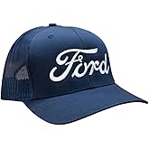 Ford Large Script Chino Twill Navy Blue Mesh Snapback Trucker Hat | Baseball Cap for Men | Officially Licensed Ford Motor Company Merchandise