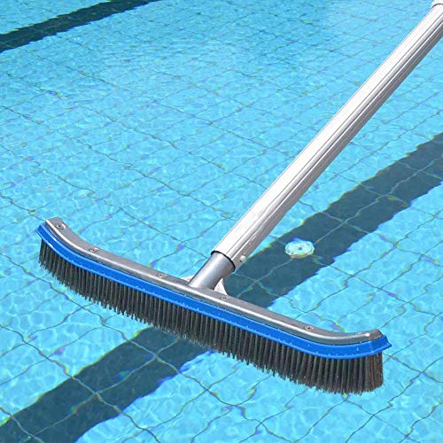 Lalapool Heavy Duty 18" Aluminum Swimming Pool Brush,Stainless Steel Wire Bristle Pool Brush for Walls,Tiles & Floors Curved Cleaning Brushes
