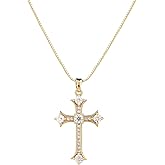 Jovialpixie Gold Cross Pendant Women Necklace 18K/14K Plated with Sparkling CZ Gems, Adjustable 16"-18" Chain, Dainty Everyday Jewelry Gift for Her Christmas, Baptism, Anniversary (Box Included)