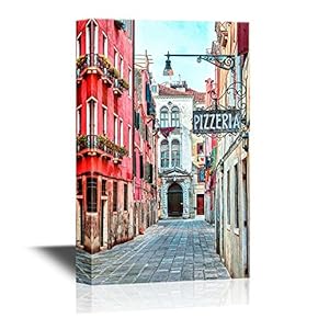 Quaint Street in Historic Venice Italy with Pizzeria Sign