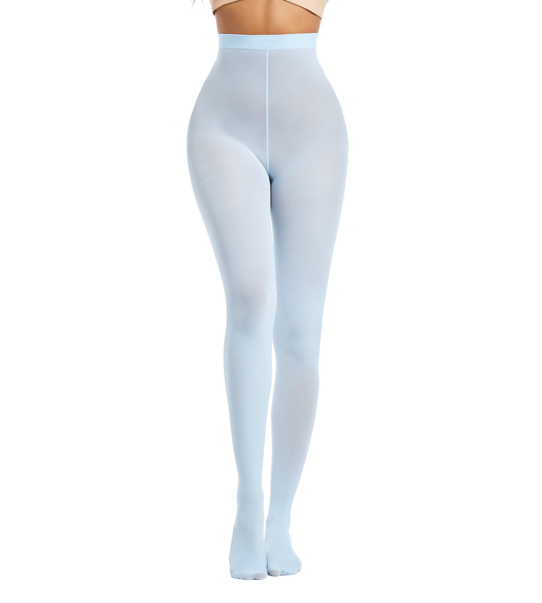 Photo 1 of Zioccie 80 Denier Microfibre Tights for Women Soft Semi Opaque Solid Color High Waist Footed Pantyhose (Light Blue, One Size)