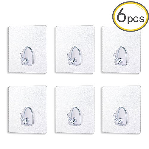 AngLink 17.6lb/8kg(Max) Nail Free Bath Hook, 6pcs Reusable Adhesive Bathroom Hooks Kitchen Hook,Waterproof Oilproof Wall Hooks