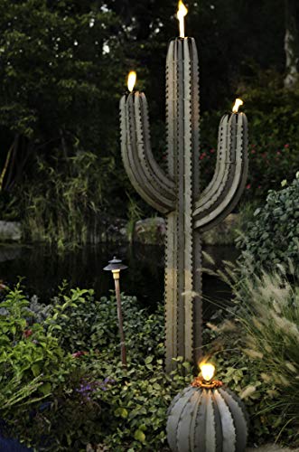 Desert Steel Saguaro Cactus - Steel Art Torch - Stands 5 Ft. Tall