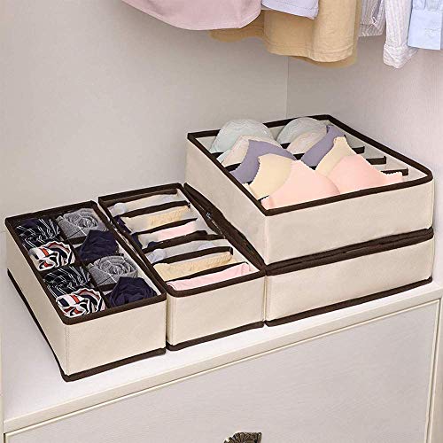 Auoinge Drawer Organiser Divider, Foldable Sock Underwear Drawer Organiser Storage Box for Wardrobe Closet, Dustproof, Odorless Bedroom Knicker Compartments