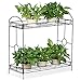 Topeakmart Indoor/Outdoor 2-Tier Metal Flower Stand Plant Stand Rack w/Tray Design Garden and Home Black，33.5 x 13.4 x 31.9in. W x D x H primary