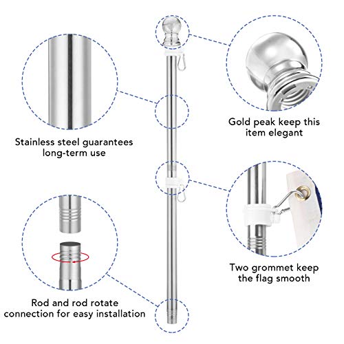 Yeesun Flag Pole,6FT Canada Flagpole with Mounting Bracket for 3’ x 5’ Canada Flag for House Porch & Outdoor Use,360° Tangle Resistant Technology and Wall Mount Flag Pole Kit (Without Flag,Silver)