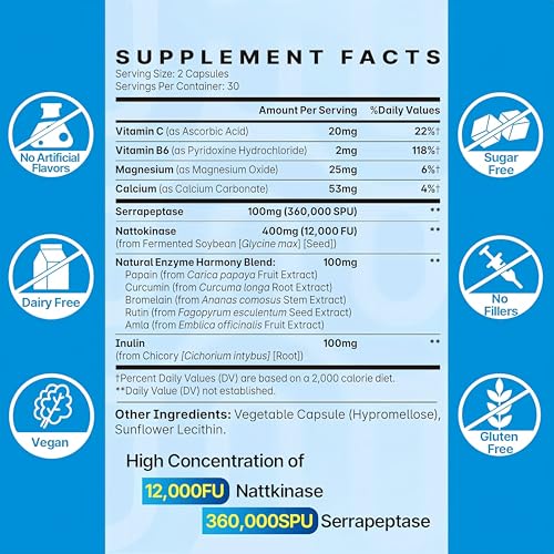 Nattokinase Supplement, 400 mg - 12000 FU, Helps Support Cardiovascular Health 60 Count
