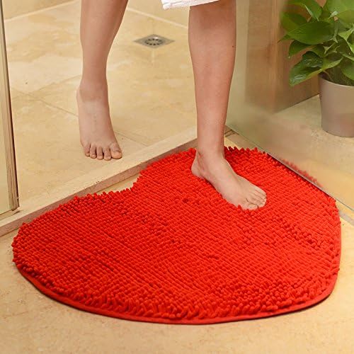 Sweetsky Chenille Heart Shaped Non Slip Bedroom Living Room Shower Bathroom Kitchen Rugs Carpets Indoor Outdoor Entrance Door Mat red 70x80cm/27.55x31.49"