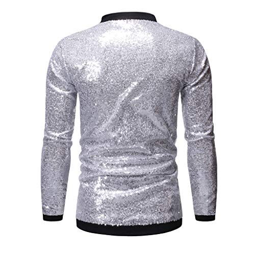 Fashion Men's Casual Slim Fit Cardigan Coat Long Sleeve Outwear Sequin Jacket Silver