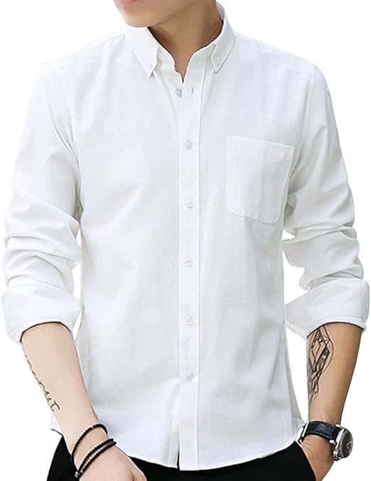 Amazon シャツ メンズ 長袖 カジュアル 無地 オックスフォード シャツ メンズ カジュアル コットン シャツ メンズ White M シャツ 通販