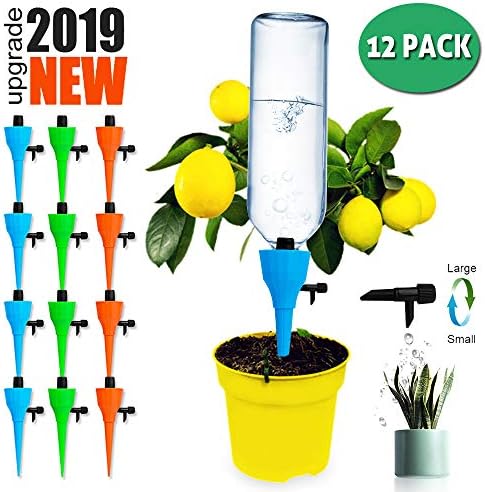 Taope Plant Self Watering Spikes System with Slow Release Control Valve Switch Self Irrigation Watering Drip Devices, Plant Waterer with Anti-Tilt Anti-Down Bracket (6 Pack) (12-PACK-NEW)