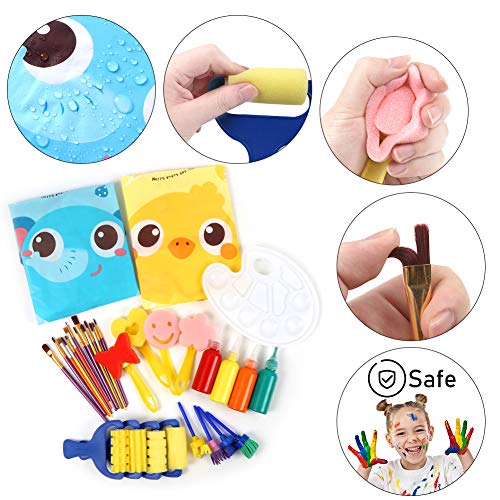 BigOtters Painting Tool Kits, 34PCS Kids Washable Paint Brushes Set Finger Paints Sponges Supply for School Prizes Art Party Gift