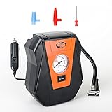 Car Tire Inflator With Pressure Gauge: Portable 12v Air Compressor And Tire Pump - Small Compressor Tanks with 3 Foot Hose & 3 Universal Nozzle Adapters for Automobiles, Bike Tires & Inflatables
