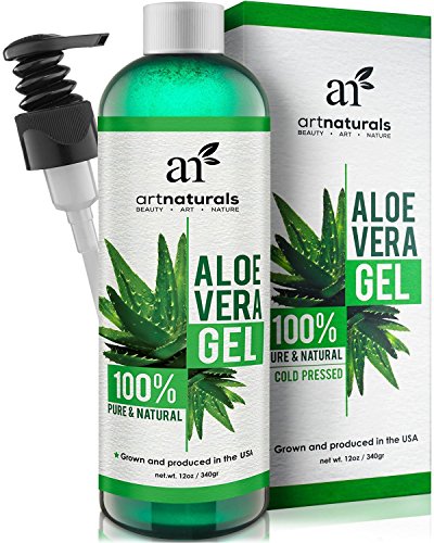 ArtNaturals Organic Aloe Vera Gel - for Face, Hair and Body - 100% Pure Natural and Cold Pressed - for Sun Burn, Eczema, Bug or Insect Bites, Dry Damaged Aging skin, Razor Bumps and Acne - 12 oz.