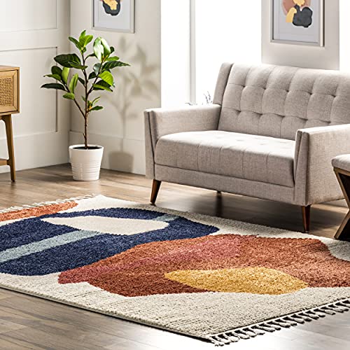 nuLOOM Ashton Shaggy Contemporary Abstract Tassel Area Rug, 4x6, Beige