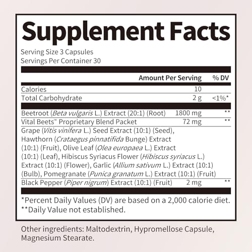 Beet Root Capsules 1800mg Heart & Cardiovascular Support 20:1 Extract | Vital Beets™ 8-in-1 Heart & Circulation Complex 90 Capsules Blood Pressure Wellness Nitric Oxide Support