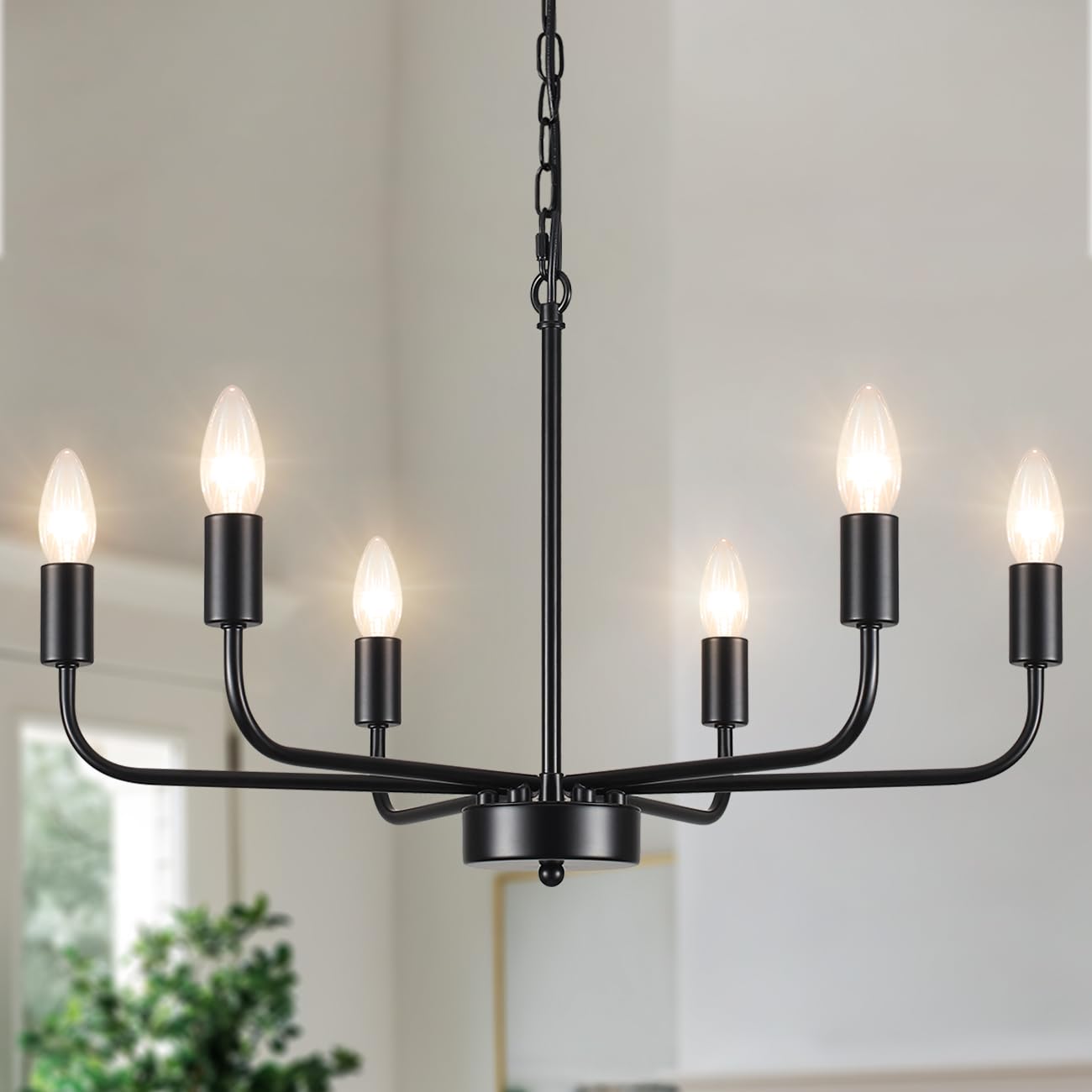MRHYSWD Black Chandeliers Ceiling Lights Living Room, 6 Lights Pendant Light Fitting Industrial Ceiling Lighting for Kitchen Dining Room Bedroom Hall, Height Adjustment, E14 Bulbs (Exclude)