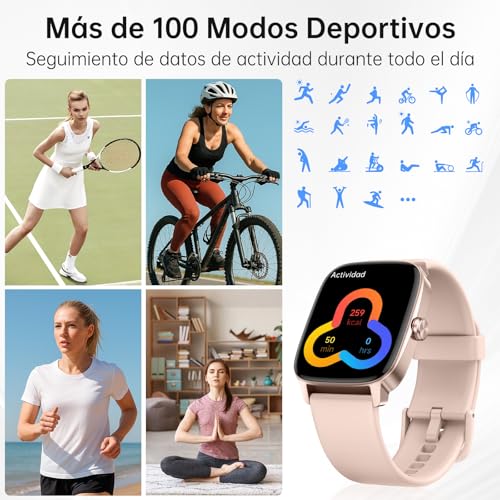 Reloj Inteligente Mujer Hombre con Llamadas Bluetooth y Voz AI, 1.85'' Smartwatch con Whatsapp Notificación, Pulsómetro/SpO2/Sueño/Podómetro, 110+ Modos Deportivos, Impermeable IP68 para iOS/Android