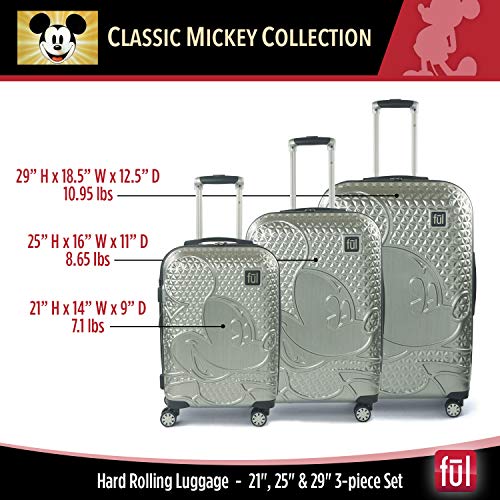 FUL Disney Mickey Mouse 3 Piece Rolling Luggage Set, Hardside Suitcase