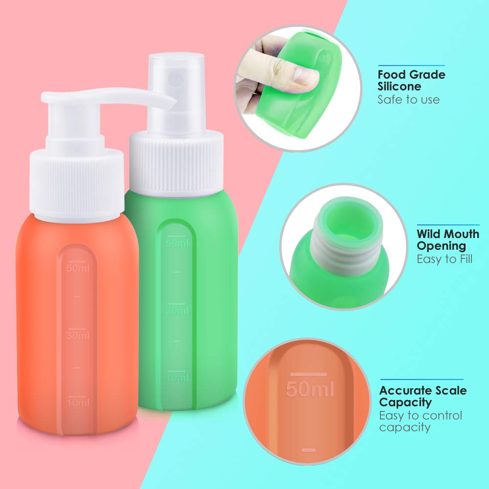 4 Pack Silicone Pump Bottle Spray Bottle Leak Proof Refillable Dispenser Portable Travel Size 1.7oz/50ml Toiletries Containers (4Pcs) : Beauty