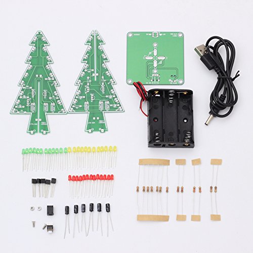Icstation DIY 3D Christmas Tree Kit with 3 Color Flashing LED for Electronics Solder Practice Fun Gift 5V