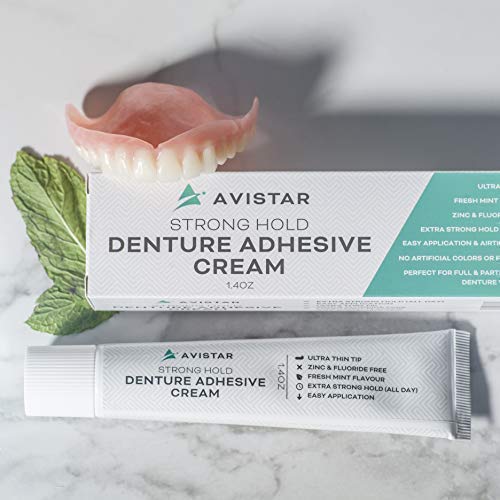 Denture Adhesive Cream (5 Pack) Extra Strong Hold With Easy Application & Mint Flavour (Zinc